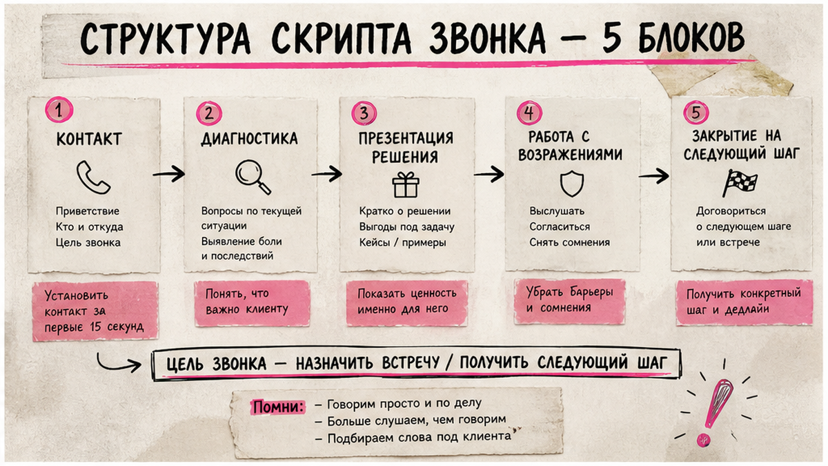 Схема workflow: определите цель звонка и следующий шаг