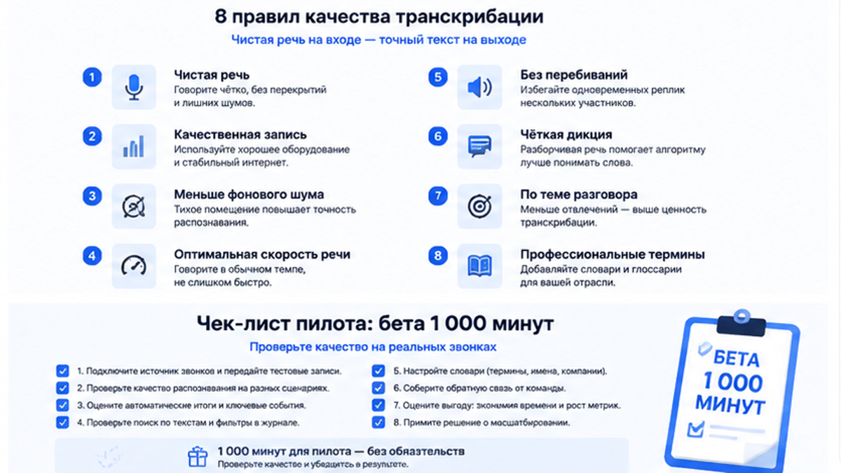 Workflow запуска транскрибации: заявка, тест, словарь, журнал