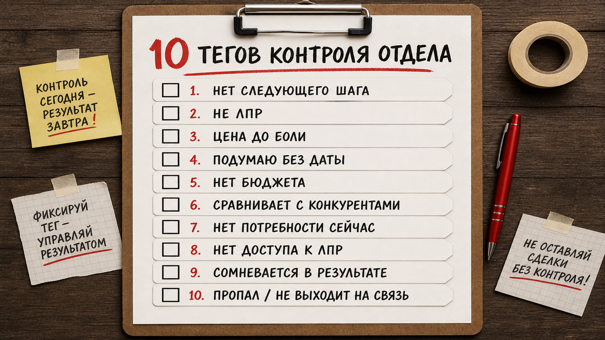 10 тегов контроля отдела продаж для РОП
