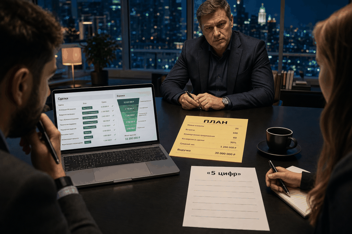 Планёрка: зелёная CRM и пустой лист «5 цифр»