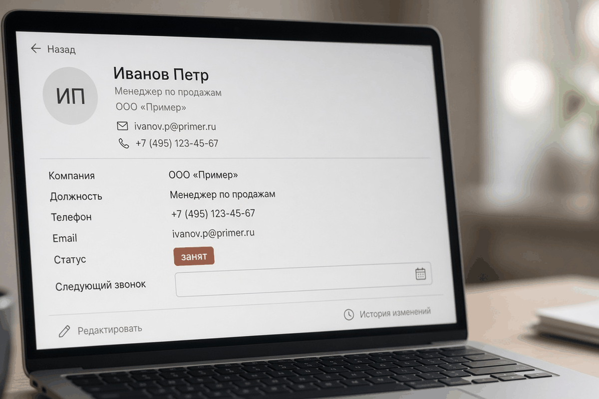 Карточка CRM со статусом занят без слота